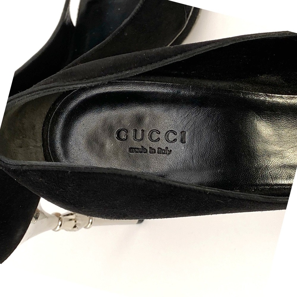Gucci Black Suede Heels Peep Toe Women EU 40 Formal Stiletto Pumps - Picture 5 of 14